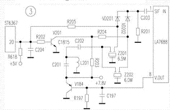 康佳T2530D图像正常，收看PAL I制伴音信号时（伴音中频6.0MHz），伴音中有杂音，而接收ＰＡＬ Ｄ／Ｋ制伴音信号时（伴音中频６．５ＭＨｚ）伴音正常。 第1张