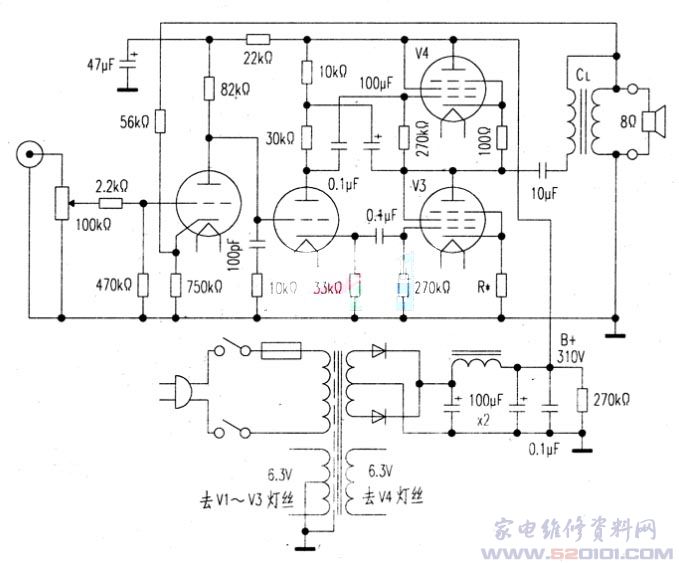 6P15电子管准OTL功放_家电维修资料网_www