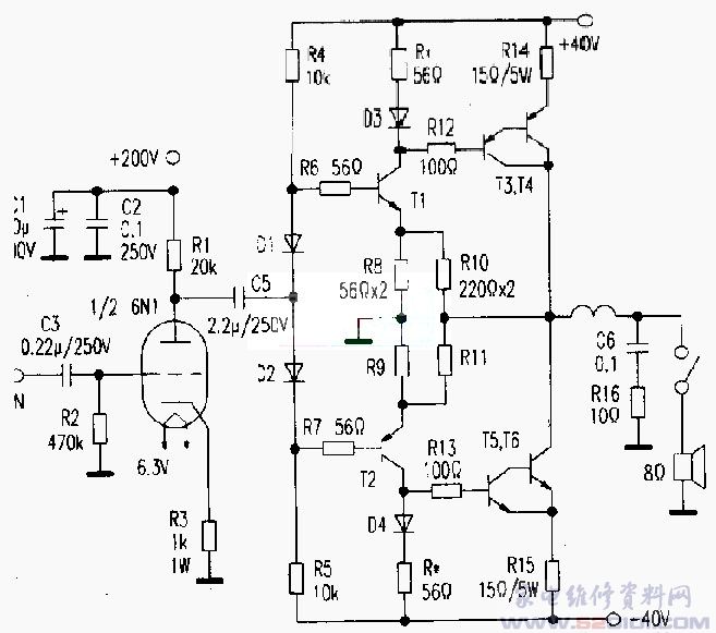 6N1胆石混合功放制作_家电维修资料网_www.