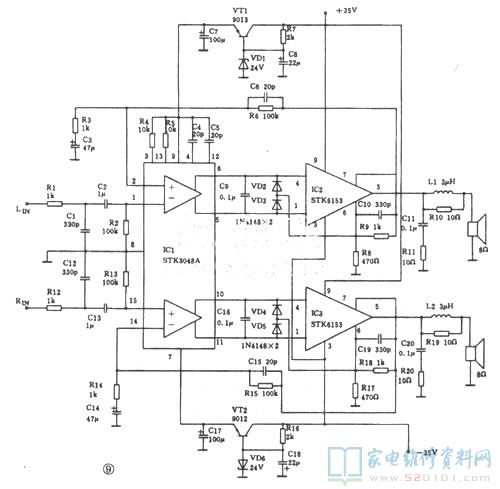 一款双100W功放电路图- 家电维修资料网