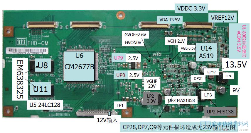 奇美V370H1-L0A逻辑板元件识别与故障检修 第1张