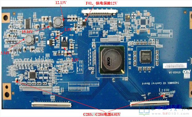 长虹LT42510FHD液晶（友达屏T420HW01V200）逻辑板电压注解 第1张