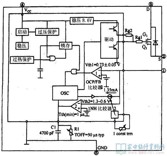 开关电源厚膜电路STRF6454 家电维修资料网