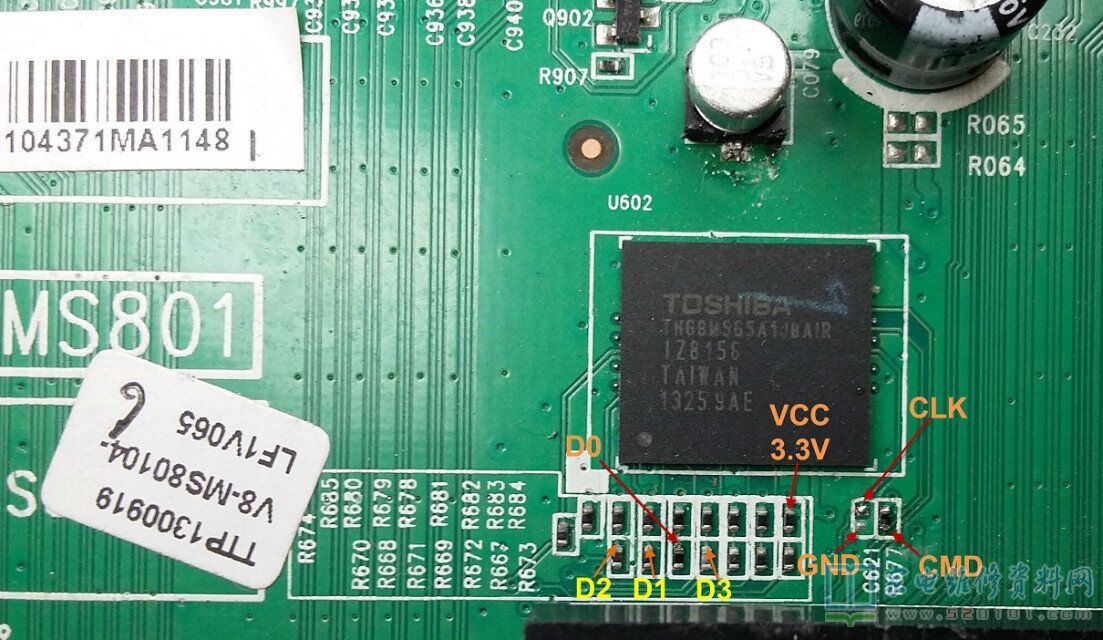 TCL液晶电视采用MS801机芯主板EMMC点位图 第1张