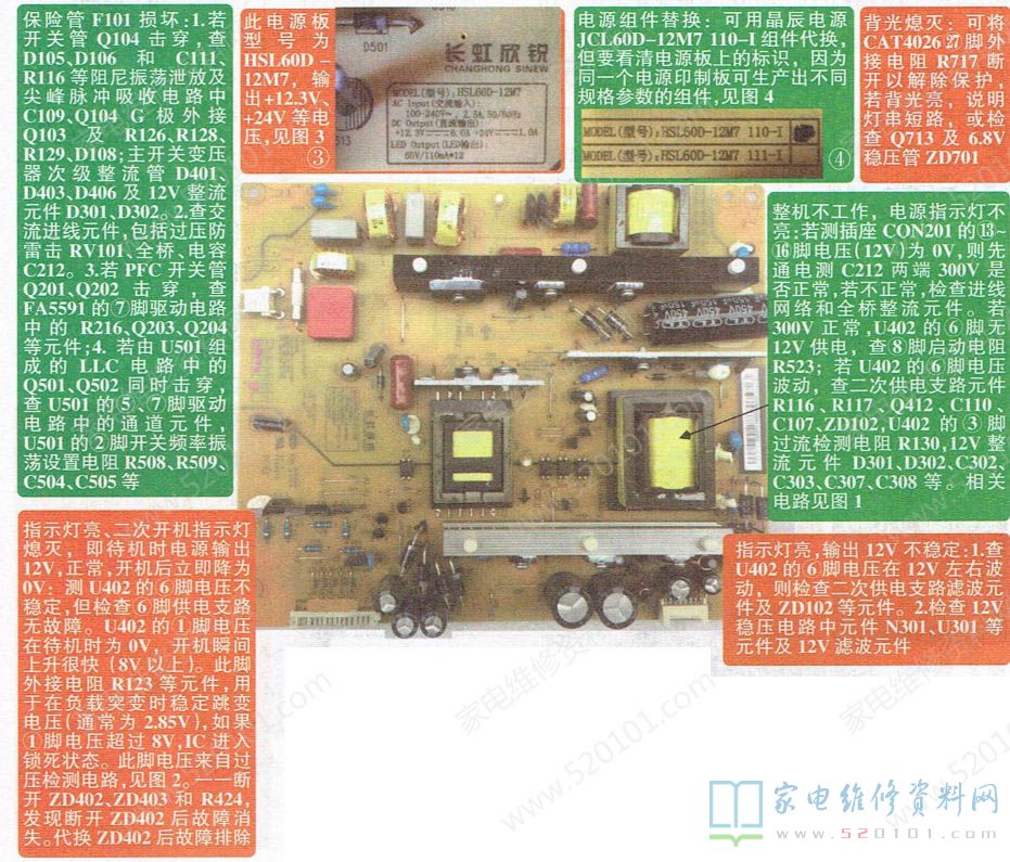 长虹HSL60D-12M7 110二合一电源板维修图解 第1张