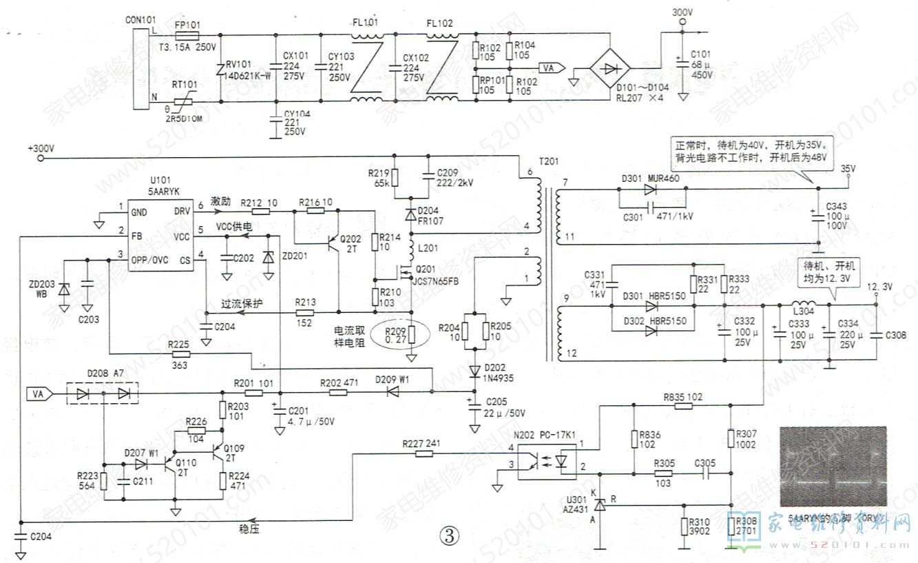 长虹欣锐HSU25D-1M6二合一电源板电路原理分析与故障维修 第3张