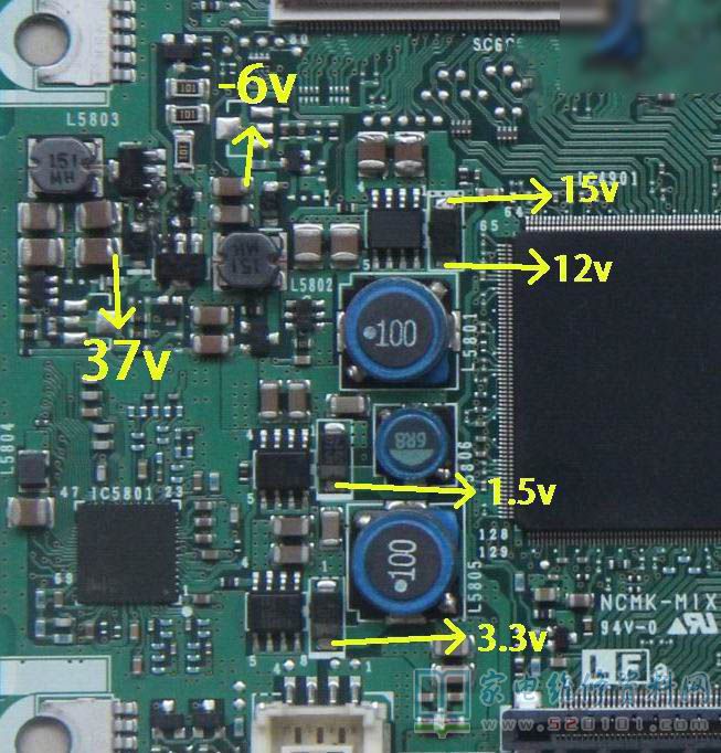 夏普LCD-46GX3液晶电视图像竖彩条的故障维修 第5张
