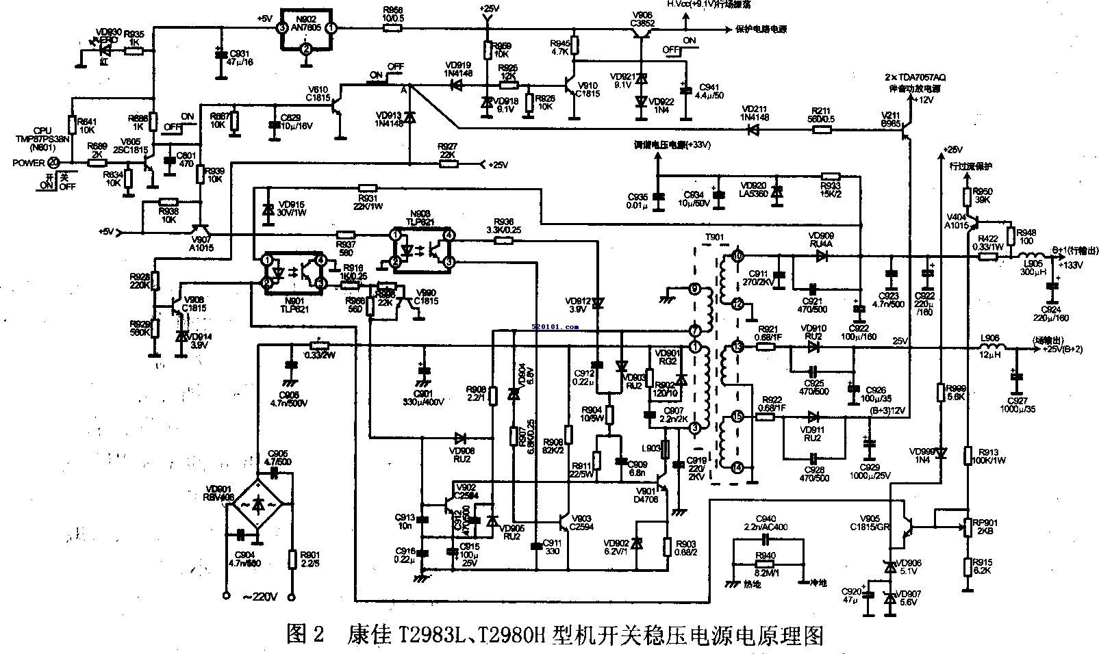 康佳T2980H彩电开机后指示灯亮，无光栅、无伴音 第1张